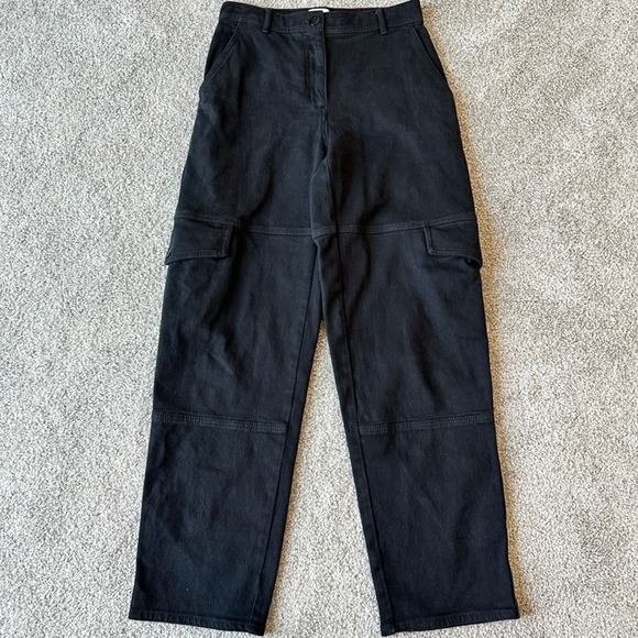 Aritzia Wilfred Maeve Cargo Jeans Black Size 2 Y2K Baggy Wide Leg Grunge Goth - Picture 1 of 11